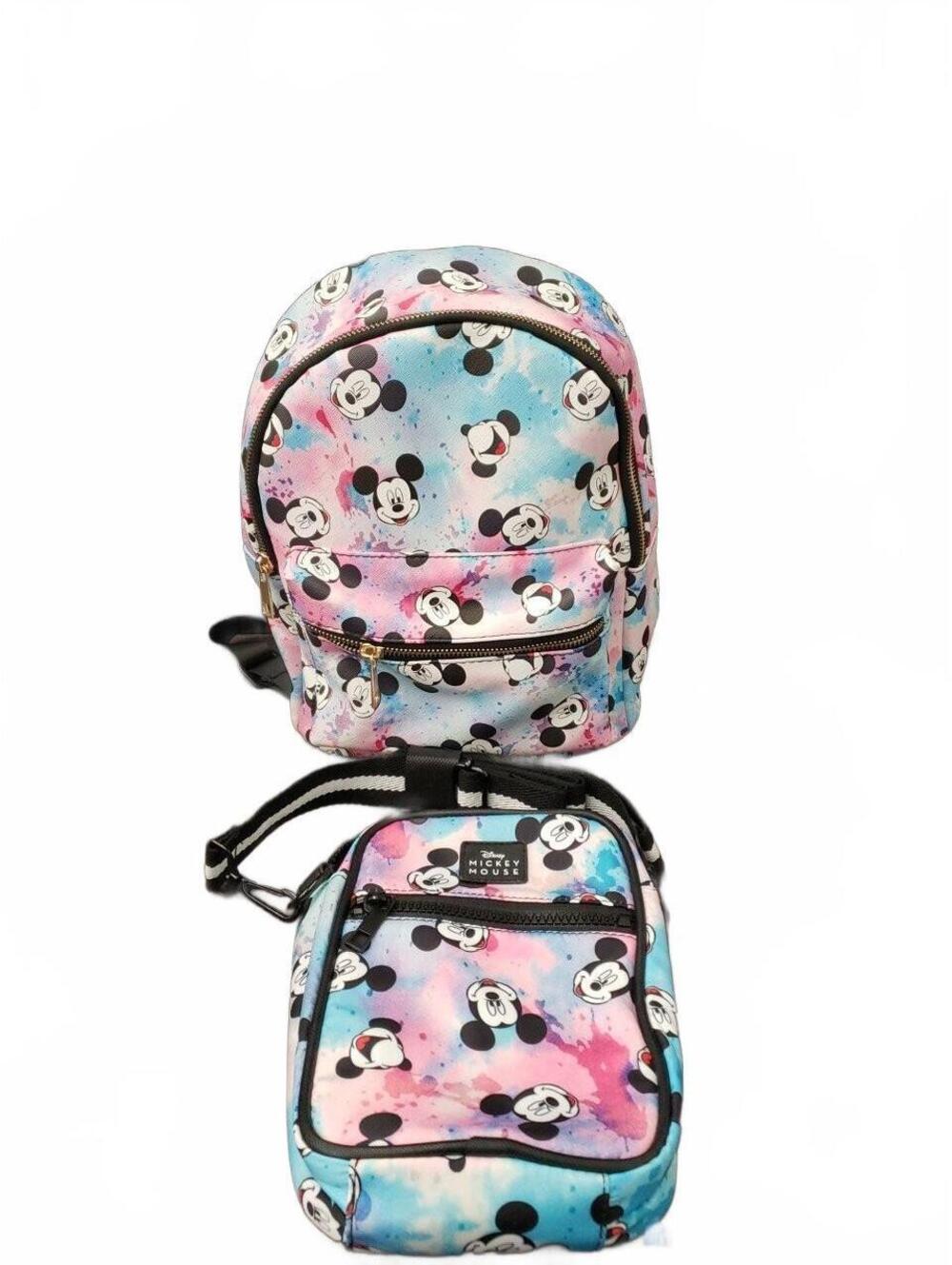 Disney Mickey Mouse Mini Backpack and Crossbody Bag Set Pastel Watercolor Design